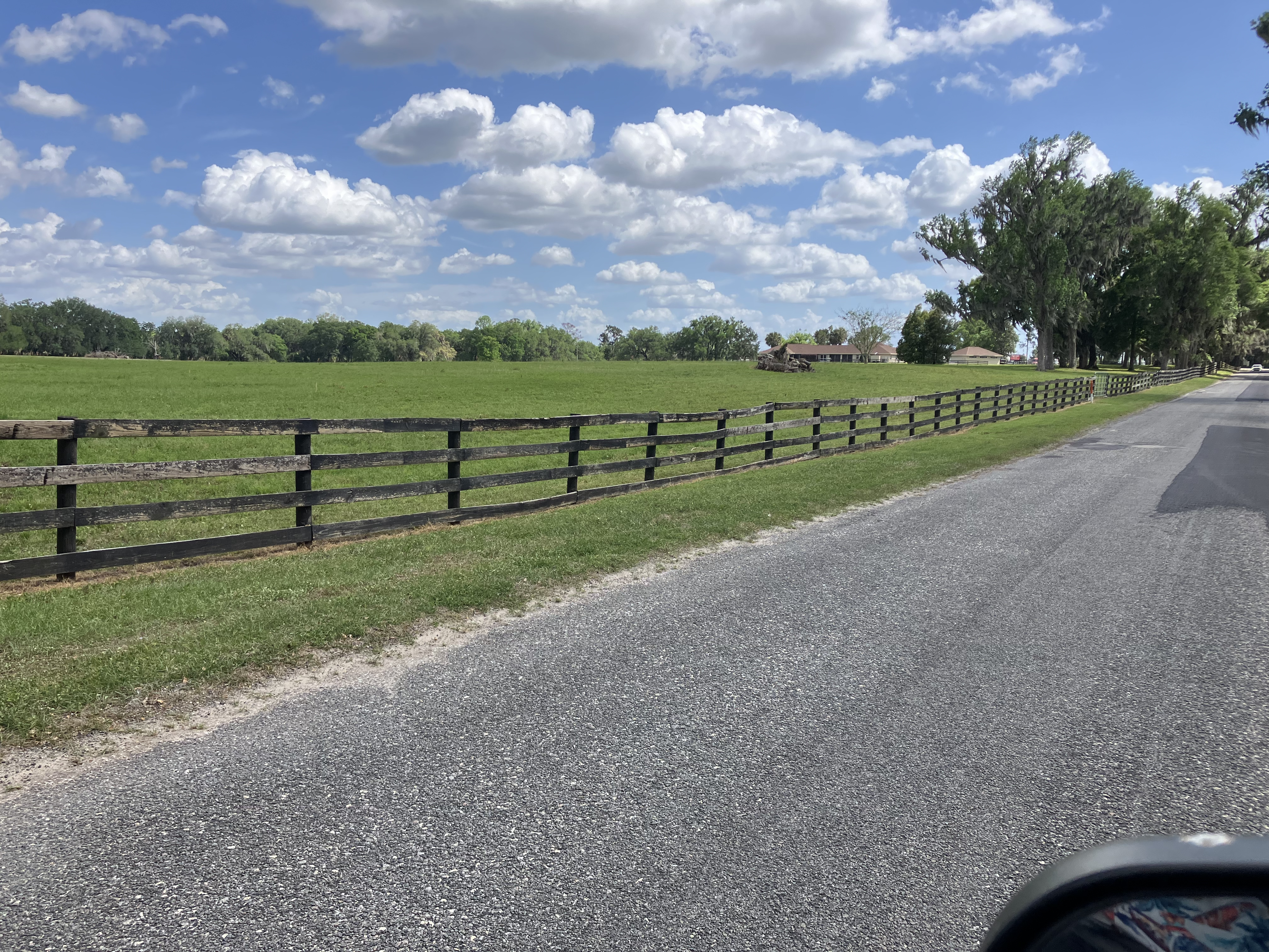 Post-and-rail paddock fence along Ocala road